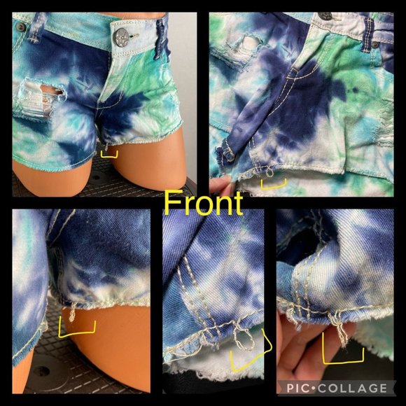 Hippie Laundry Juniors 7 Blue Green White Tie Dye Distressed Fringe Hem Shorts - Picture 4 of 12